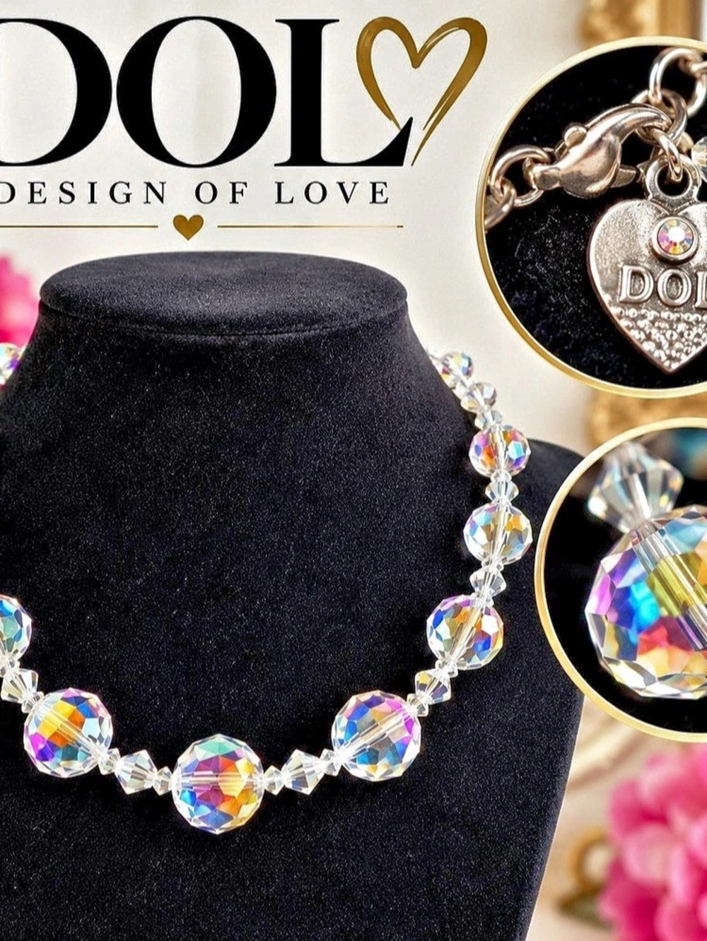 DOL Aurora Borealis AB Faceted Crystal Beaded Statement Necklace